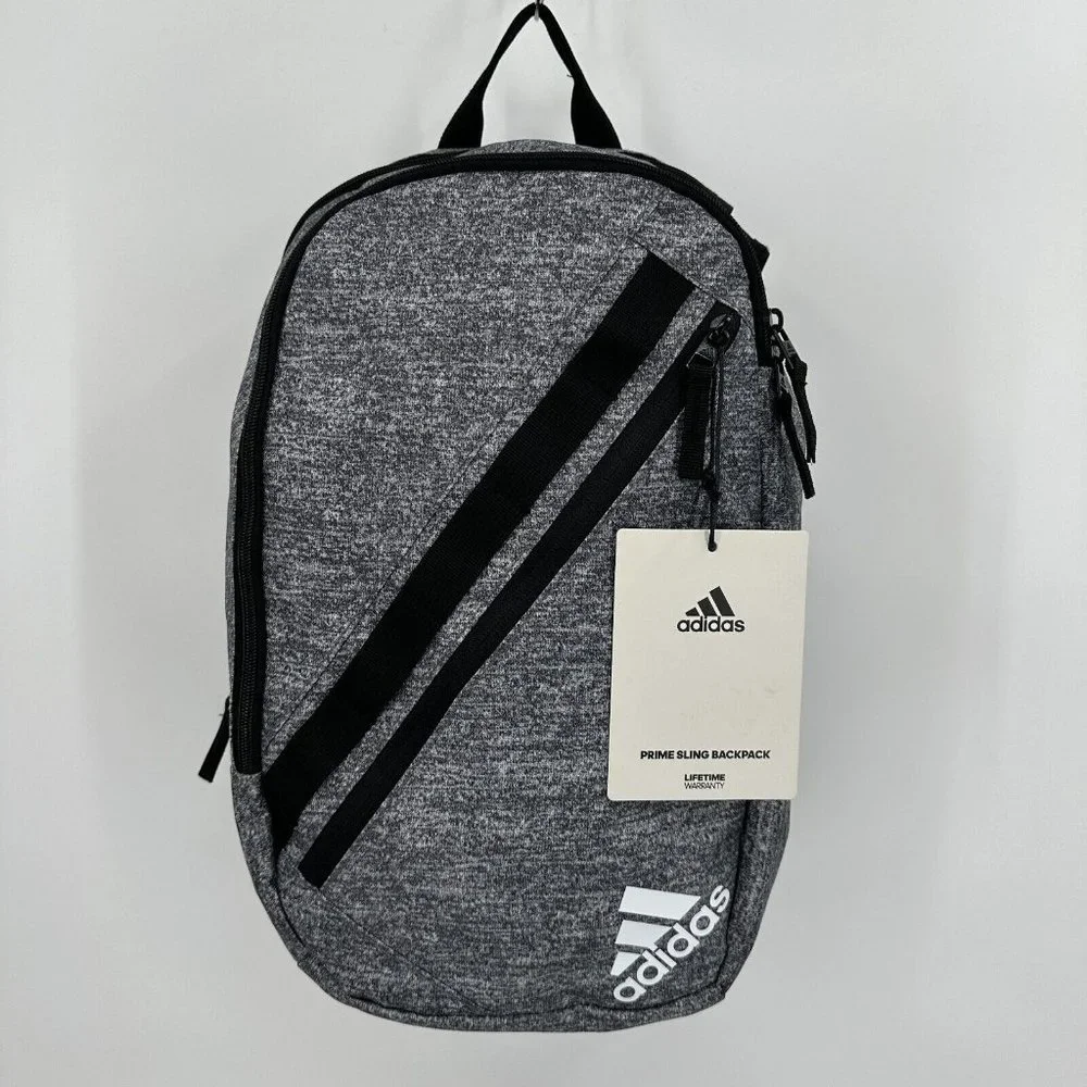 adidas Prime Sling Backpack Heather Gray Large School Bag Fits Laptop/Tablet Boy